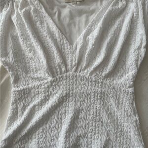 LOFT Textured White V-Neck Blouse